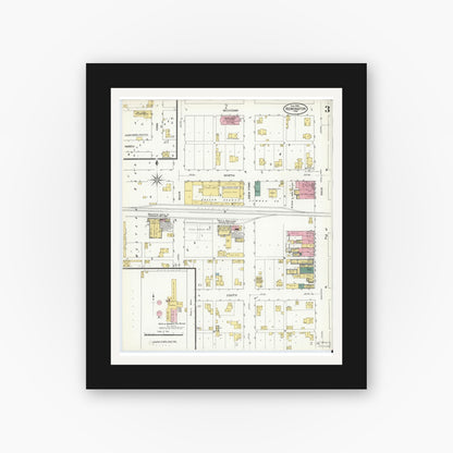 Old map wall art mockup — black gallery frame with white mat — Sanborn Fire Insurance Map from Remington, Jasper County, Indiana (1909), Sheet #0003
