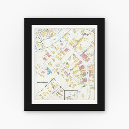 Old map wall art mockup — black gallery frame with white mat — Sanborn Fire Insurance Map from Champlain, Clinton County, New York (1904), Sheet #0002