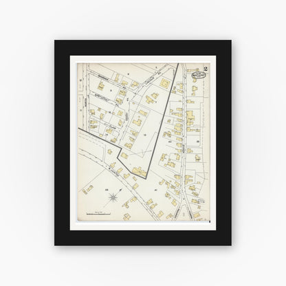 Old map wall art mockup — black gallery frame with white mat — Sanborn Fire Insurance Map from Nantucket, Nantucket County, Massachusetts (1892), Sheet #0002