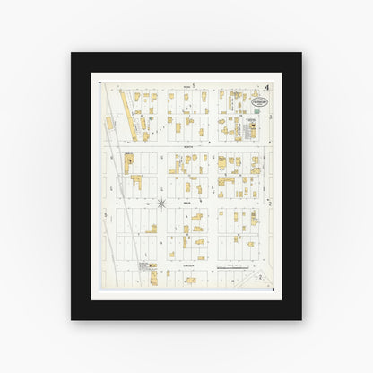 Old map wall art mockup — black gallery frame with white mat — Sanborn Fire Insurance Map from Fairmont, Martin County, Minnesota (1900), Sheet #0004
