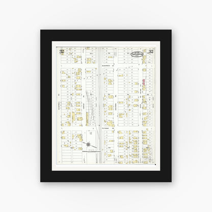 Old map wall art mockup — black gallery frame with white mat — Sanborn Fire Insurance Map from East Liverpool, Columbiana County, Ohio (1923), Sheet #0032