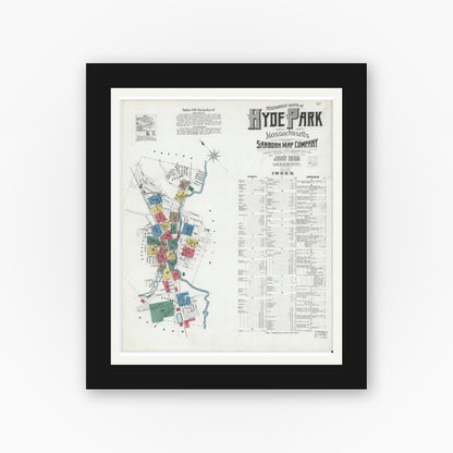 Old map wall art mockup — black gallery frame with white mat — Sanborn Fire Insurance Map from Hyde Park, Norfolk County, Massachusetts (1905) - Complete Map Set