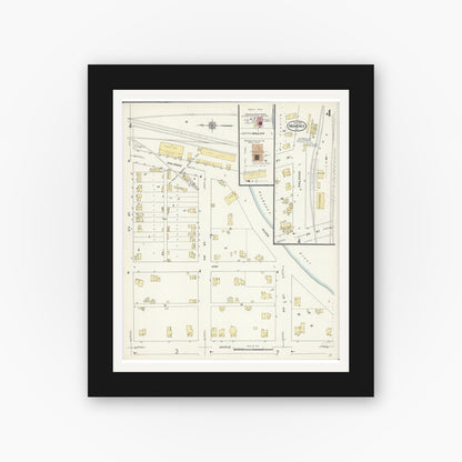 Old map wall art mockup — black gallery frame with white mat — Sanborn Fire Insurance Map from Momence, Kankakee County, Illinois (1913), Sheet #0004