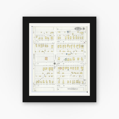 Old map wall art mockup — black gallery frame with white mat — Sanborn Fire Insurance Map from Traverse City, Grand Traverse County, Michigan (1920), Sheet #0012