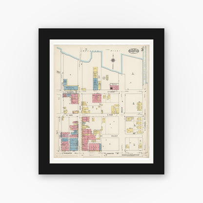 Old map wall art mockup — black gallery frame with white mat — Sanborn Fire Insurance Map from Bradentown, Manatee County, Florida (1922), Sheet #0003