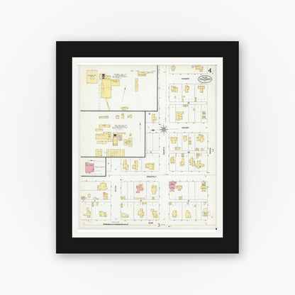 Old map wall art mockup — black gallery frame with white mat — Sanborn Fire Insurance Map from Colorado, Mitchell County, Texas (1902), Sheet #0004