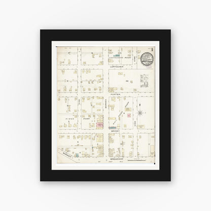 Old map wall art mockup — black gallery frame with white mat — Sanborn Fire Insurance Map from What Cheer, Keokuk County, Iowa (1886) â€” Complete Set