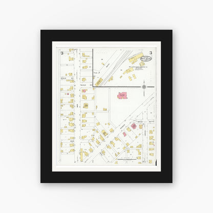 Old map wall art mockup — black gallery frame with white mat — Sanborn Fire Insurance Map from West Salem, Wayne County, Ohio (1926), Sheet #0003