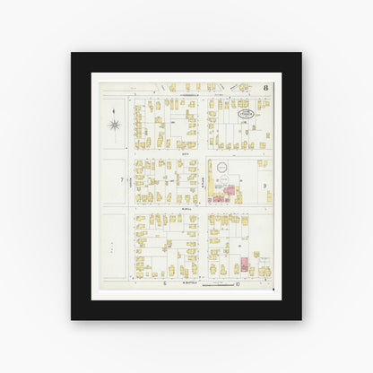 Old map wall art mockup — black gallery frame with white mat — Sanborn Fire Insurance Map from Ithaca, Tompkins County, New York (1898), Sheet #0008