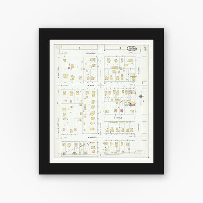 Old map wall art mockup — black gallery frame with white mat — Sanborn Fire Insurance Map from Luverne, Rock County, Minnesota (1921), Sheet #0007