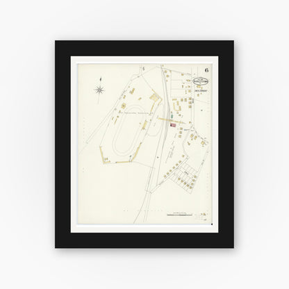 Old map wall art mockup — black gallery frame with white mat — Sanborn Fire Insurance Map from Burgettstown, Washington County, Pennsylvania (1908), Sheet #0006