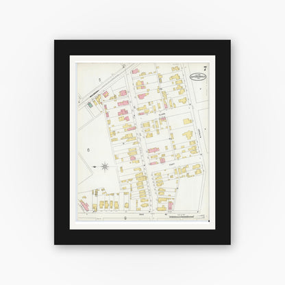 Old map wall art mockup — black gallery frame with white mat — Sanborn Fire Insurance Map from Jeffersonville, Clark County, Indiana (1898), Sheet #0007