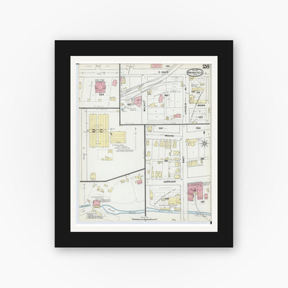 Old map wall art mockup — black gallery frame with white mat — Sanborn Fire Insurance Map from Springfield, Clark County, Ohio (1891), Sheet #0026