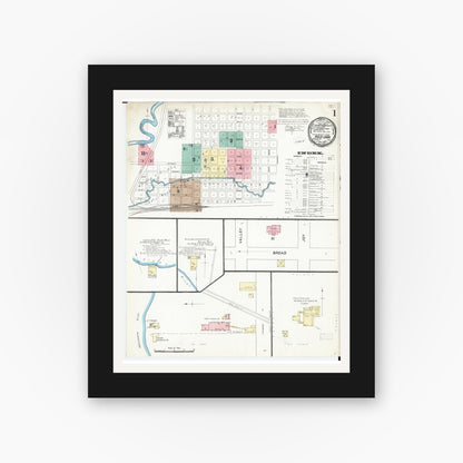 Old map wall art mockup — black gallery frame with white mat — Sanborn Fire Insurance Map from Red Oak, Montgomery County, Iowa (1891), Sheet #0001