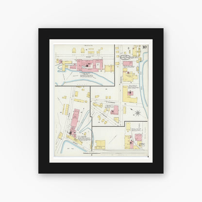 Old map wall art mockup — black gallery frame with white mat — Sanborn Fire Insurance Map from Hyde Park, Norfolk County, Massachusetts (1896), Sheet #0010