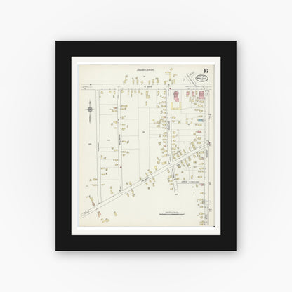 Old map wall art mockup — black gallery frame with white mat — Sanborn Fire Insurance Map from Malone, Franklin County, New York (1914), Sheet #0016