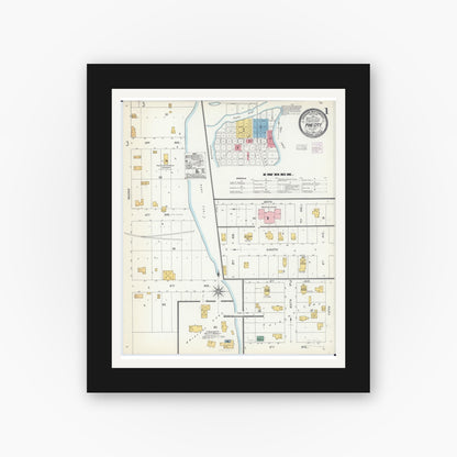 Old map wall art mockup — black gallery frame with white mat — Sanborn Fire Insurance Map from Pine City, Pine County, Minnesota (1904), Sheet #0001