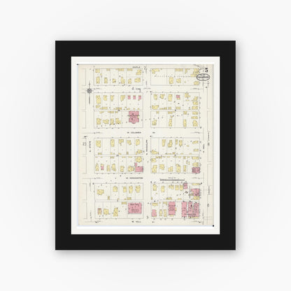Old map wall art mockup — black gallery frame with white mat — Sanborn Fire Insurance Map from Champaign, Champaign County, Illinois (1915), Sheet #0005