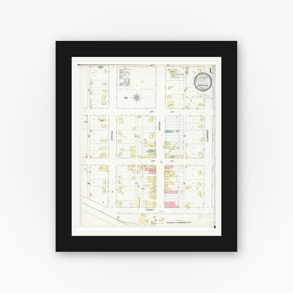 Old map wall art mockup — black gallery frame with white mat — Sanborn Fire Insurance Map from Humeston, Wayne County, Iowa (1893), Sheet #0001