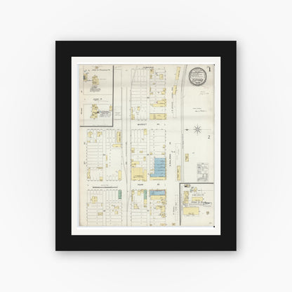 Old map wall art mockup — black gallery frame with white mat — Sanborn Fire Insurance Map from Flatonia, Fayette County, Texas (1896) - Complete Map Set