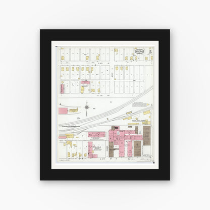Old map wall art mockup — black gallery frame with white mat — Sanborn Fire Insurance Map from Ashland, Ashland County, Ohio (1919), Sheet #0005