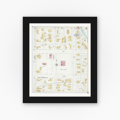 Old map wall art mockup — black gallery frame with white mat — Sanborn Fire Insurance Map from Big Rapids, Mecosta County, Michigan (1899), Sheet #0003