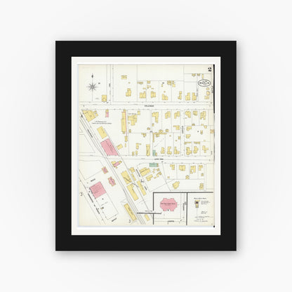 Old map wall art mockup — black gallery frame with white mat — Sanborn Fire Insurance Map from Marlin, Falls County, Texas (1903), Sheet #0002