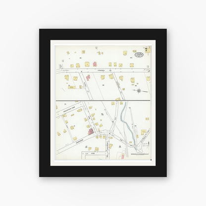 Old map wall art mockup — black gallery frame with white mat — Sanborn Fire Insurance Map from Lenoir, Caldwell County, North Carolina (1921), Sheet #0007