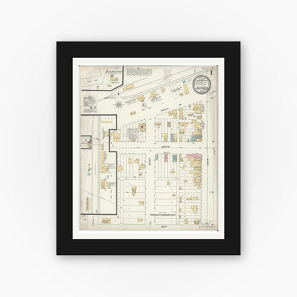 Old map wall art mockup — black gallery frame with white mat — Sanborn Fire Insurance Map from Lake Benton, Lincoln County, Minnesota (1900), Sheet #0001