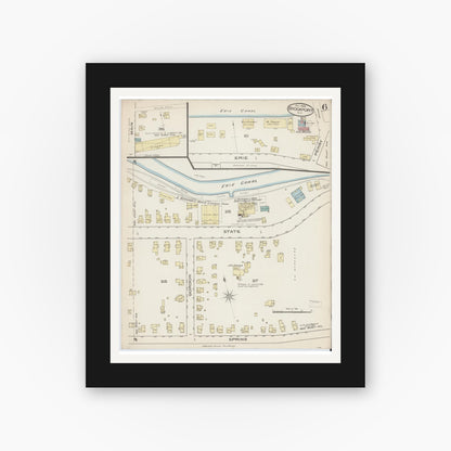 Old map wall art mockup — black gallery frame with white mat — Sanborn Fire Insurance Map from Brockport, Monroe County, New York (1885), Sheet #0006