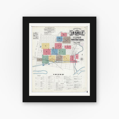 Old map wall art mockup — black gallery frame with white mat — Sanborn Fire Insurance Map from La Salle, La Salle County, Illinois (1906) - Complete Map Set