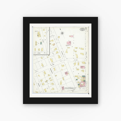 Old map wall art mockup — black gallery frame with white mat — Sanborn Fire Insurance Map from Vassar, Tuscola County, Michigan (1909), Sheet #0007