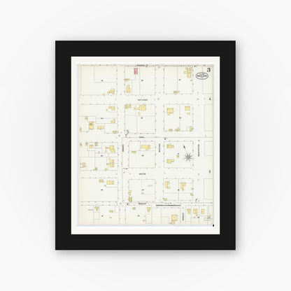 Old map wall art mockup — black gallery frame with white mat — Sanborn Fire Insurance Map from Madison, Madison County, Florida (1903), Sheet #0003