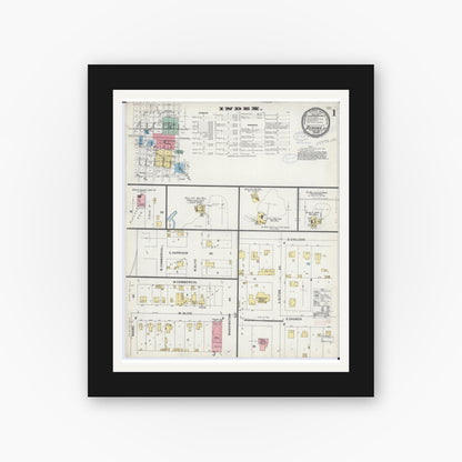 Old map wall art mockup — black gallery frame with white mat — Sanborn Fire Insurance Map from Aurora, Lawrence County, Missouri (1897) - Complete Map Set