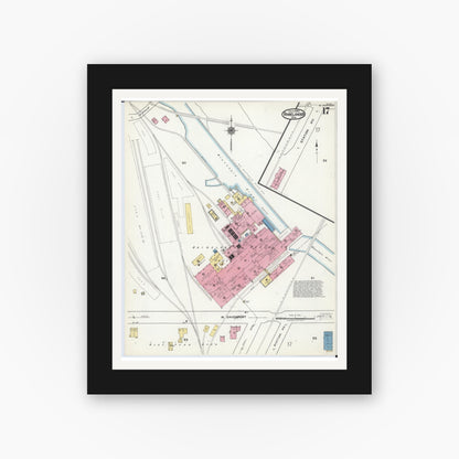 Old map wall art mockup — black gallery frame with white mat — Sanborn Fire Insurance Map from Rhinelander, Oneida County, Wisconsin (1920), Sheet #0017