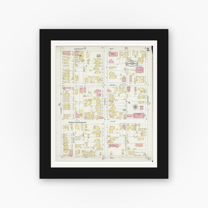 Old map wall art mockup — black gallery frame with white mat — Sanborn Fire Insurance Map from Jeffersonville, Clark County, Indiana (1898), Sheet #0002