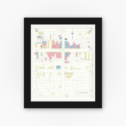 Old map wall art mockup — black gallery frame with white mat — Sanborn Fire Insurance Map from Quitaque, Briscoe County, Texas (1936), Sheet #0002
