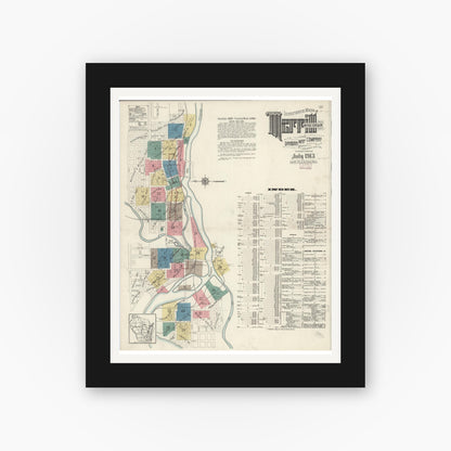 Old map wall art mockup — black gallery frame with white mat — Sanborn Fire Insurance Map from Merrill, Lincoln County, Wisconsin (1913), Sheet #0001