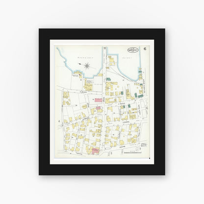 Old map wall art mockup — black gallery frame with white mat — Sanborn Fire Insurance Map from Nantucket, Nantucket County, Massachusetts (1909), Sheet #0006