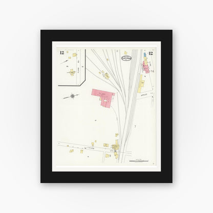 Old map wall art mockup — black gallery frame with white mat — Sanborn Fire Insurance Map from Emporium, Cameron County, Pennsylvania (1925), Sheet #0012