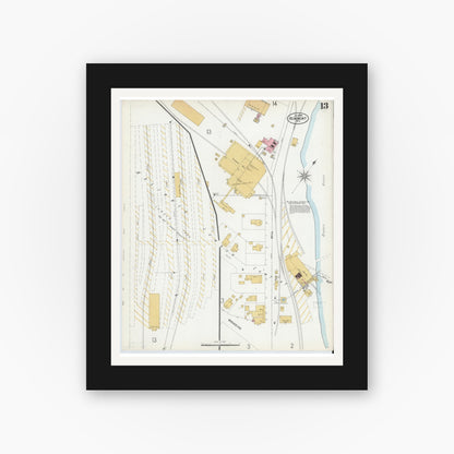 Old map wall art mockup — black gallery frame with white mat — Sanborn Fire Insurance Map from Beaumont, Jefferson County, Texas (1899), Sheet #0013