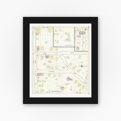 Old map wall art mockup — black gallery frame with white mat — Sanborn Fire Insurance Map from Wadesboro, Anson County, North Carolina (1914), Sheet #0002