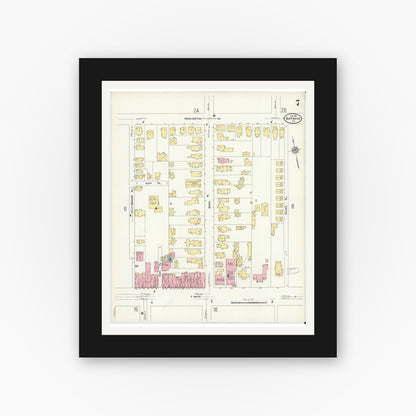 Old map wall art mockup — black gallery frame with white mat — Sanborn Fire Insurance Map from Batavia, Genesee County, New York (1912), Sheet #0007