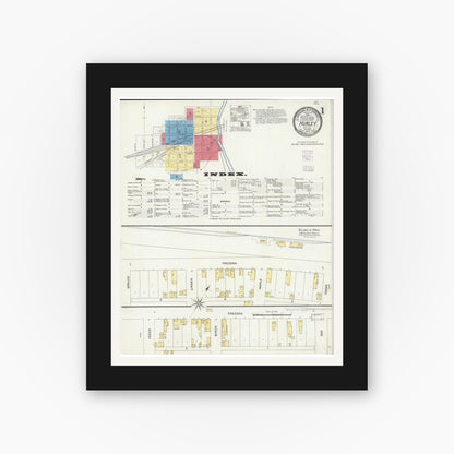 Old map wall art mockup — black gallery frame with white mat — Sanborn Fire Insurance Map from Hurley, Iron County, Wisconsin (1905), Sheet #0001