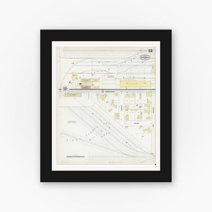 Old map wall art mockup — black gallery frame with white mat — Sanborn Fire Insurance Map from Beaumont, Jefferson County, Texas (1902), Sheet #0012