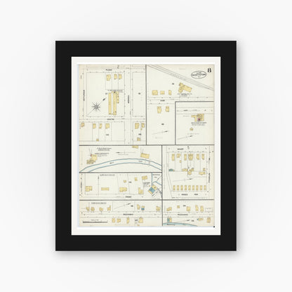 Old map wall art mockup — black gallery frame with white mat — Sanborn Fire Insurance Map from Hackettstown, Warren County, New Jersey (1902), Sheet #0008