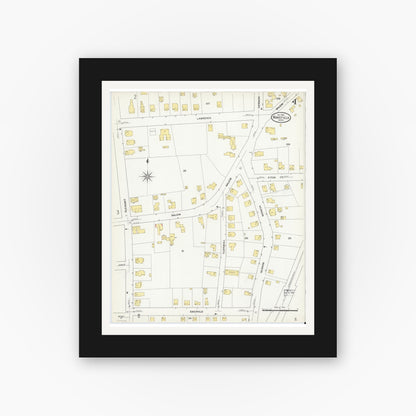 Old map wall art mockup — black gallery frame with white mat — Sanborn Fire Insurance Map from Wakefield, Middlesex County, Massachusetts (1909), Sheet #0004