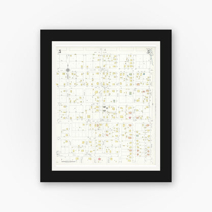 Old map wall art mockup — black gallery frame with white mat — Sanborn Fire Insurance Map from Snyder, Scurry County, Texas (1936), Sheet #0005