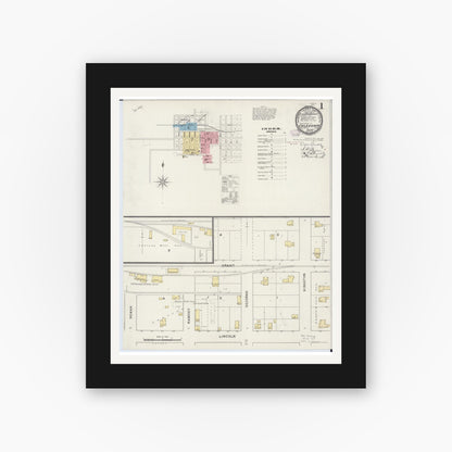 Old map wall art mockup — black gallery frame with white mat — Sanborn Fire Insurance Map from Caledonia, Houston County, Minnesota (1894) - Complete Map Set