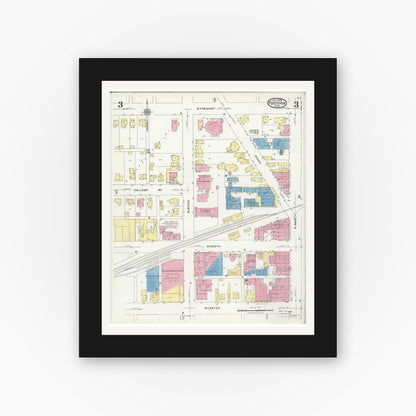 Old map wall art mockup — black gallery frame with white mat — Sanborn Fire Insurance Map from Fostoria, Seneca, Hancock, And Wood Counties, Ohio (1924), Sheet #0003